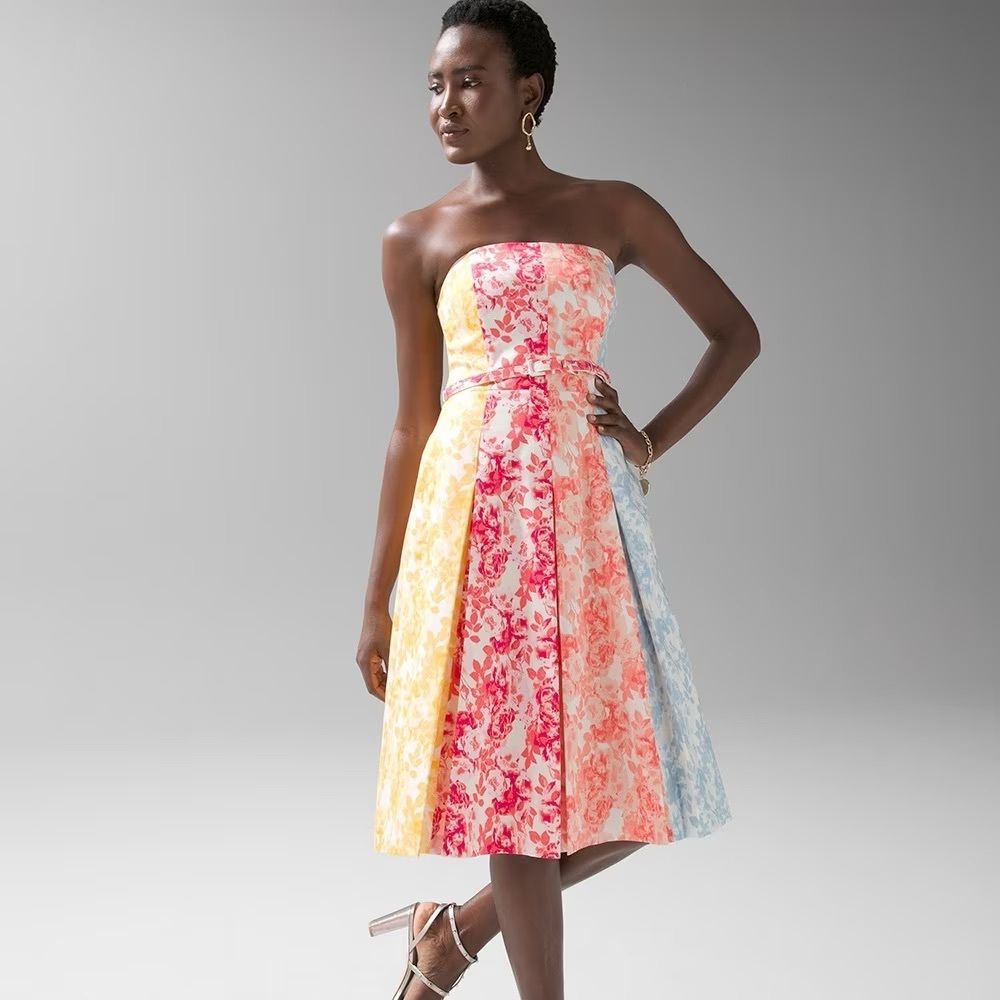 White House Black Market Strapless Cotton Fit-And-Flare Dress